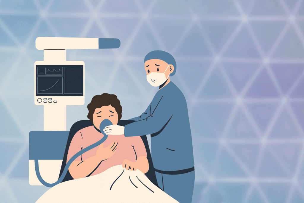 ICU में ऑक्सीजन मास्क लगाए मरीज़ की देखभाल करता डॉक्टर – सरकारी अस्पताल की लापरवाही से जुड़ी मौतों की चिंताजनक स्थिति