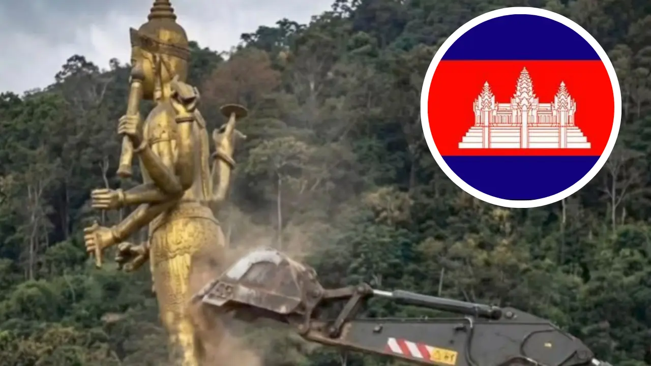 कंबोडिया में भगवान विष्णु की प्राचीन प्रतिमा के साथ तोड़फोड़! आखिर क्यों खंडित की गई हज़ारों साल पुरानी विरासत?
