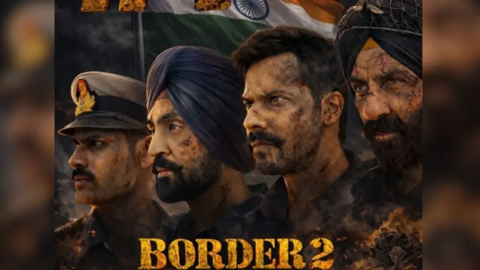 सनी देओल बॉर्डर 2 फिल्म का पोस्टर और 10वें दिन का बॉक्स ऑफिस कलेक्शन ग्राफ।