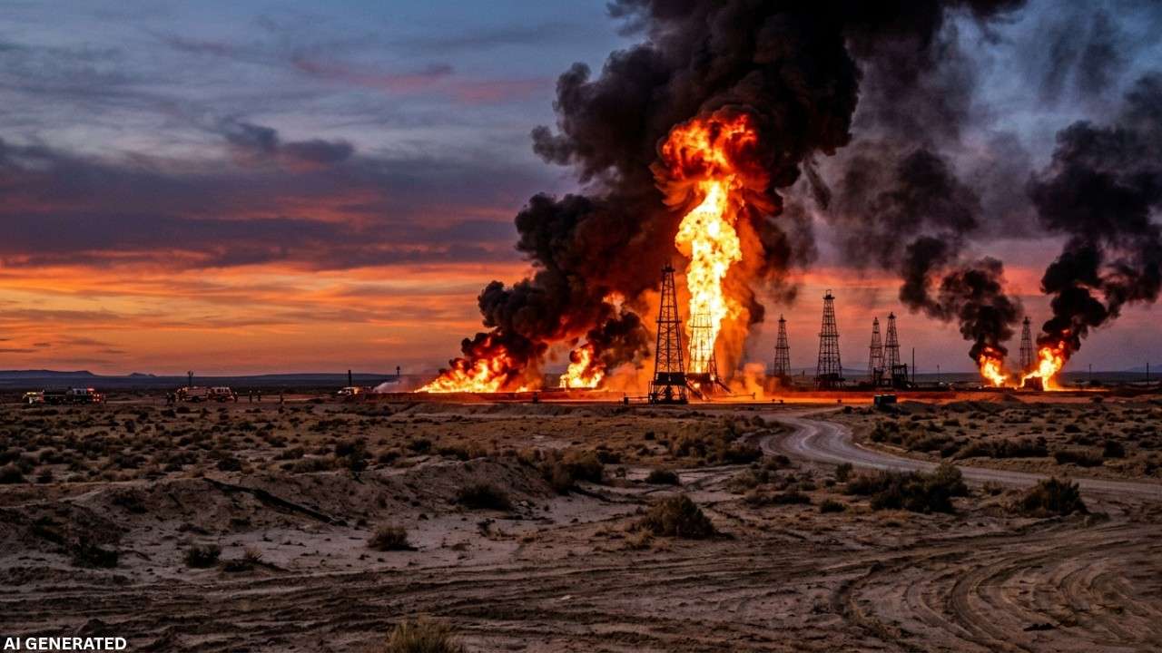 शेयर बाजार में भारी गिरावट और जलते हुए तेल के कुएं