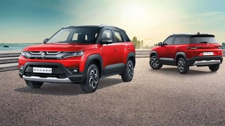 नई मारुति ब्रेज़ा 2026 फेसलिफ्ट का मस्कुलर फ्रंट डिजाइन और आधुनिक LED लाइट्स।